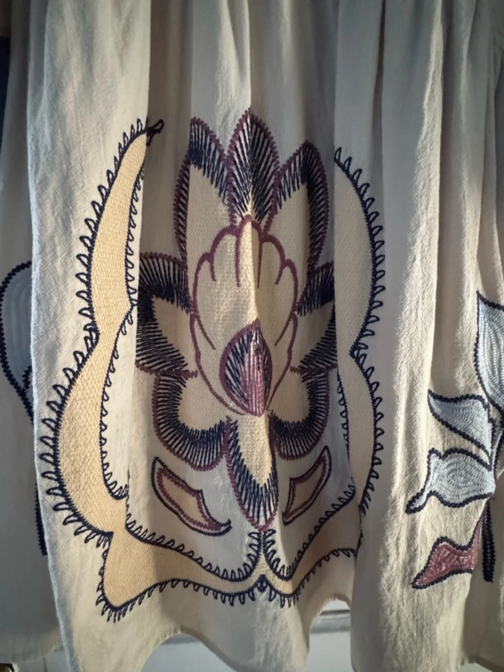 Umgee Cream Tunic with Blue Trim and Multicolor Embroidery - Picture 3 of 4